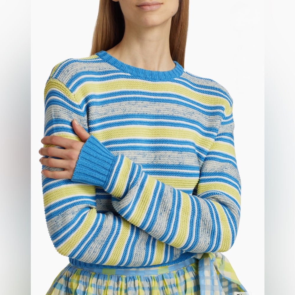 Rosie Assoulin Striped Cotton Cropped Sweater Blue Yellow Italy Size Large